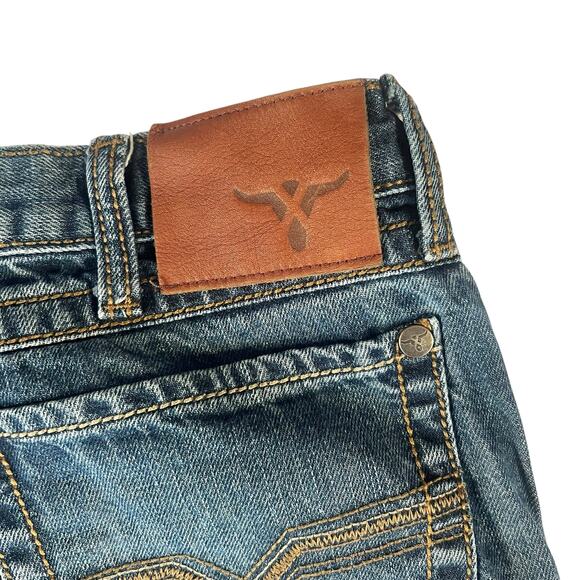 Wrangler 20X Premium Denim Jeans Medium Wash Straight Leg Leather Patch 34x22 - Picture 8 of 10